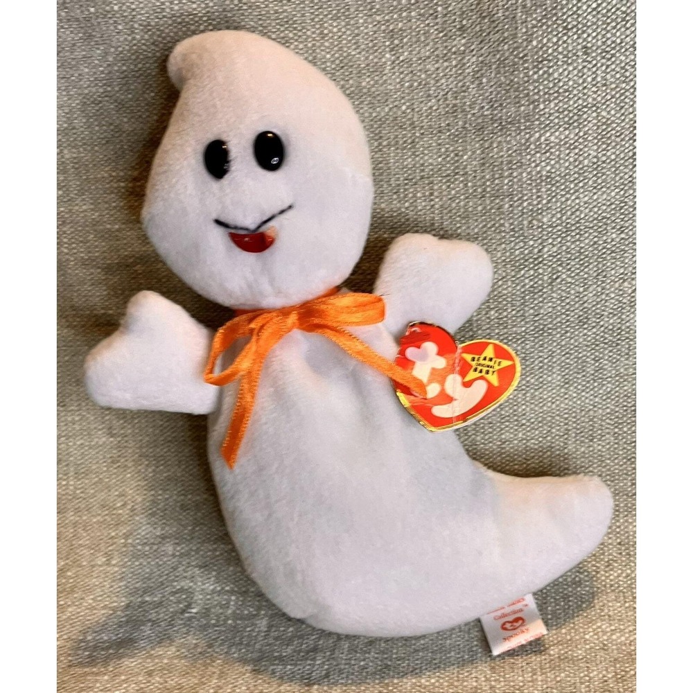 Ty Beanie Baby Spooky the Ghost 1995 Style 4090 White Halloween Plush Toy